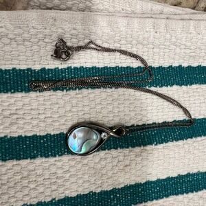 NV Sterling Silver 925 Abalone Shell Teardrop Pendant Necklace Iridescent CZ